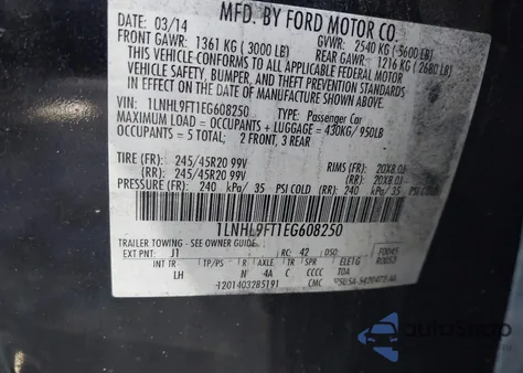 2014 Lincoln Mks Ecoboost из США, поврежденный, VIN 1LNHL9FT1EG608250